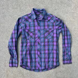 Tin Haul Purple Blue Plaid Snap Long Sleeve Western Cowboy Shirt MEDIUM